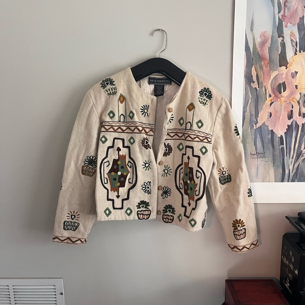 Cream Embroidered Women's Blazer by New Identity